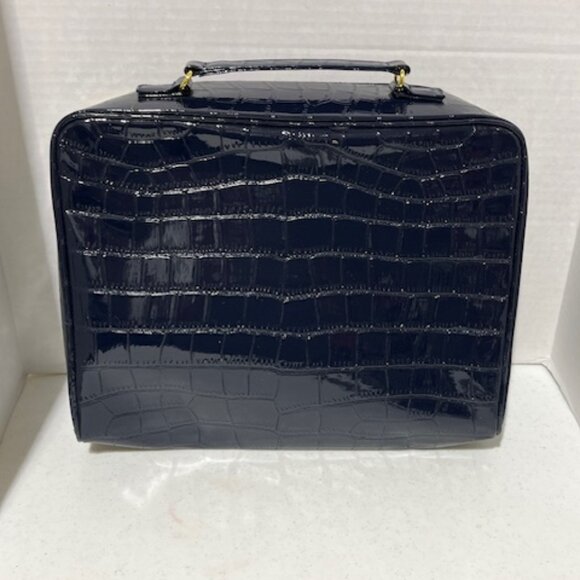 Estee Lauder Navy Blue Faux Crocodile Leather Cosmetic Zip Train Travel Case Bag - Picture 12 of 16